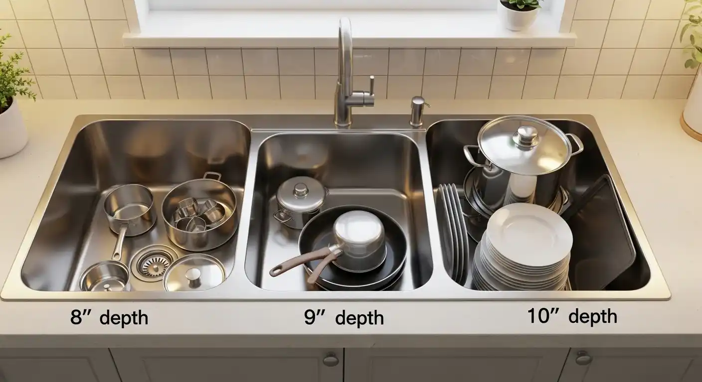 Depth of Double Bowl Kitchen Sinks