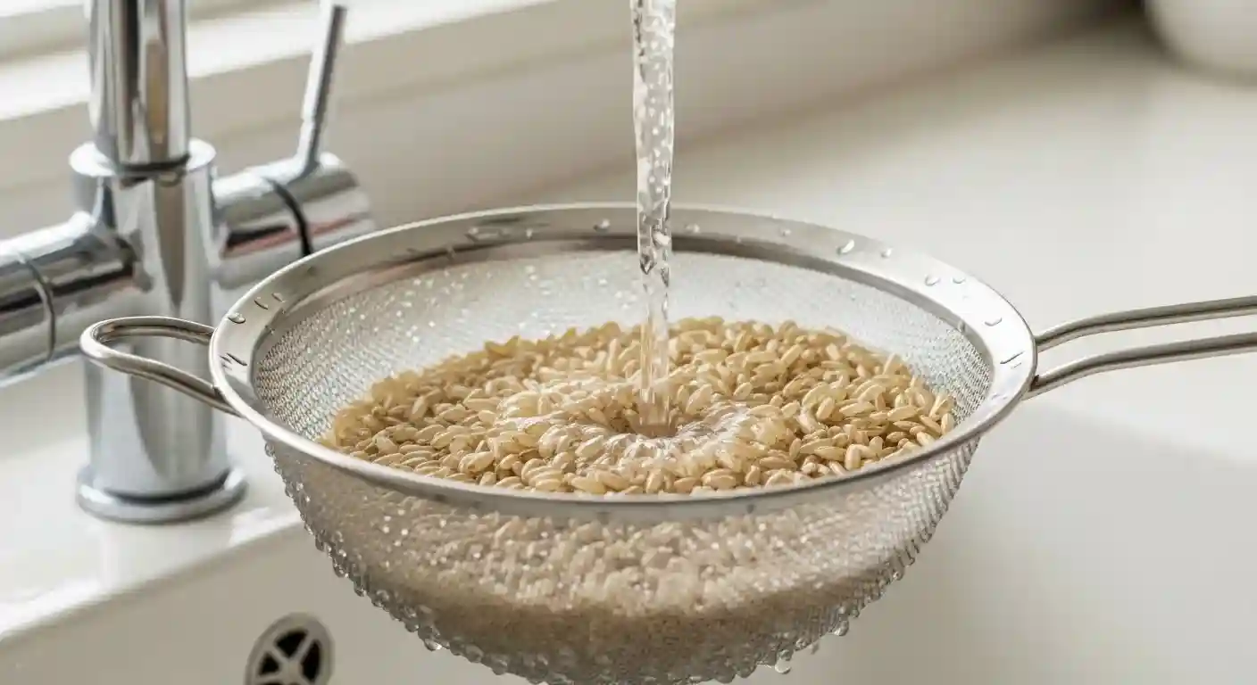 Rinse The Brown Rice for cook