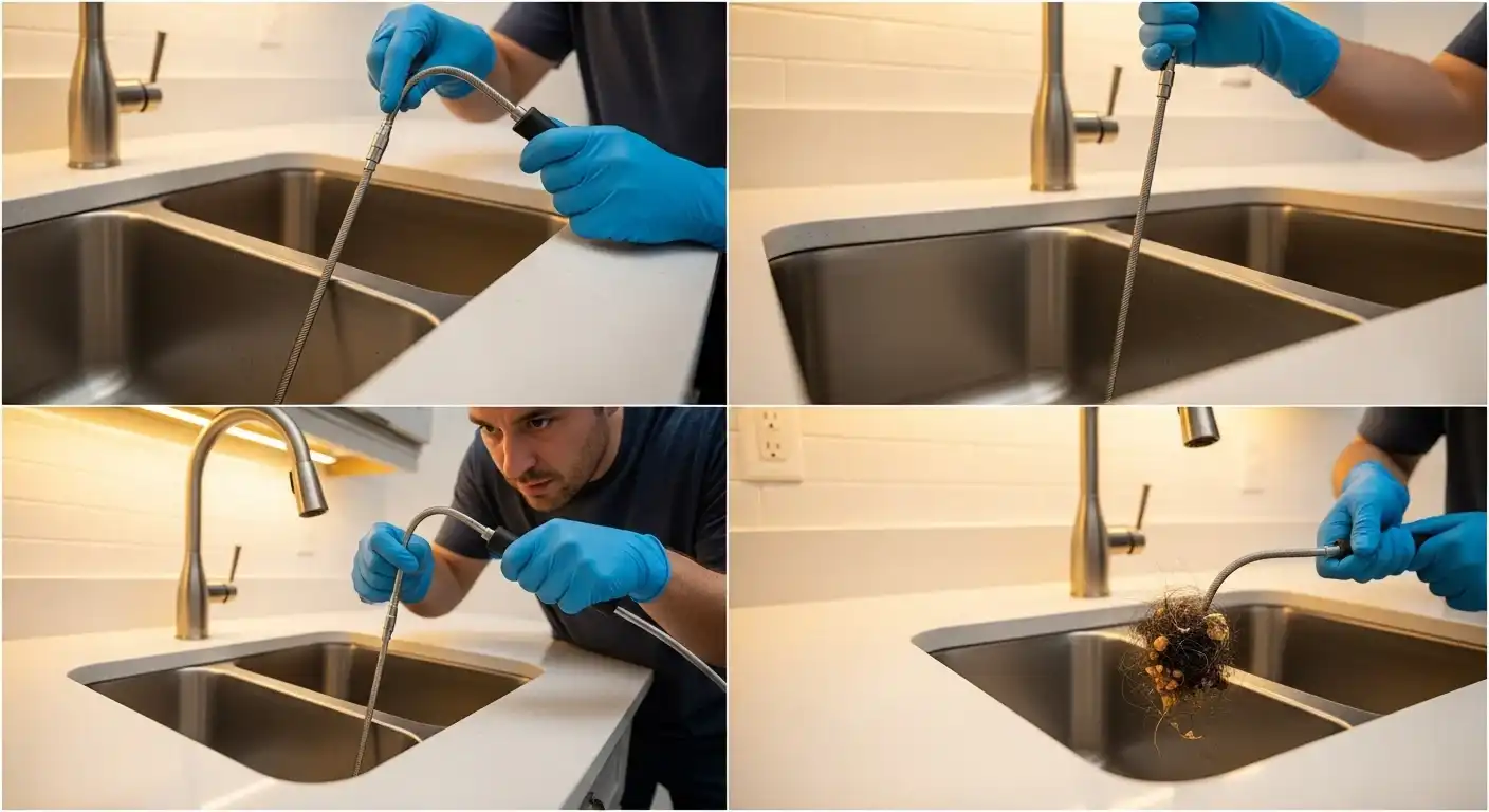 Using a Drain Snake or Auger in sink Using a Drain Snake or Auger in sink