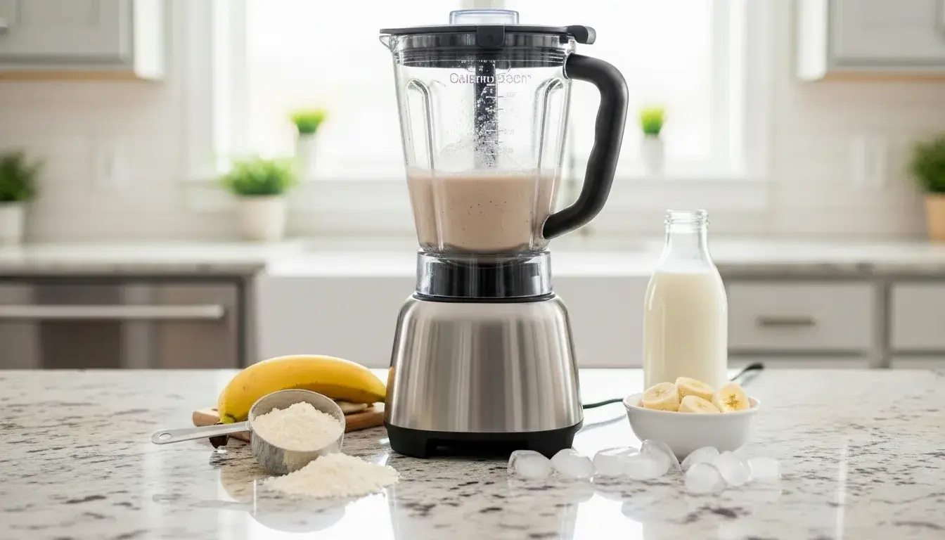 What is the best way to add protein powder to a blender