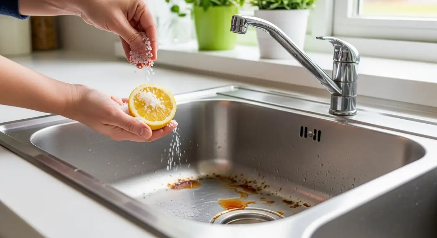 remove rust from a stainless steel sink with lemon juice and salt