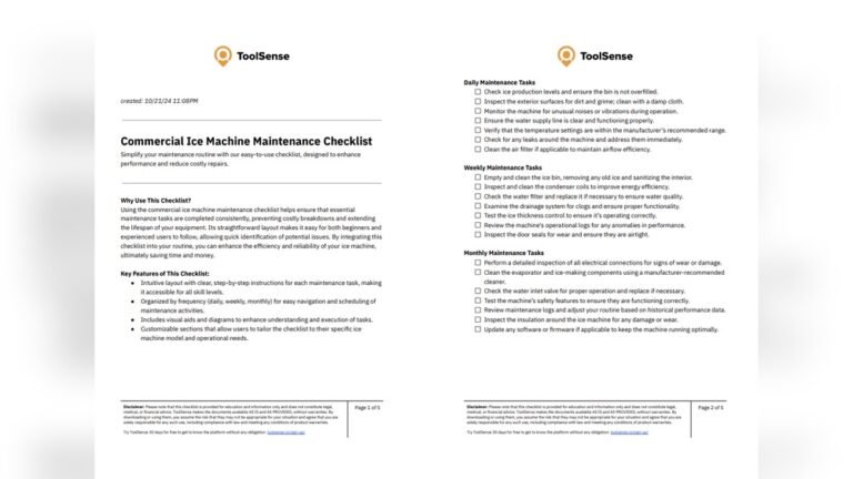 Ice Maker Maintenance Checklist
