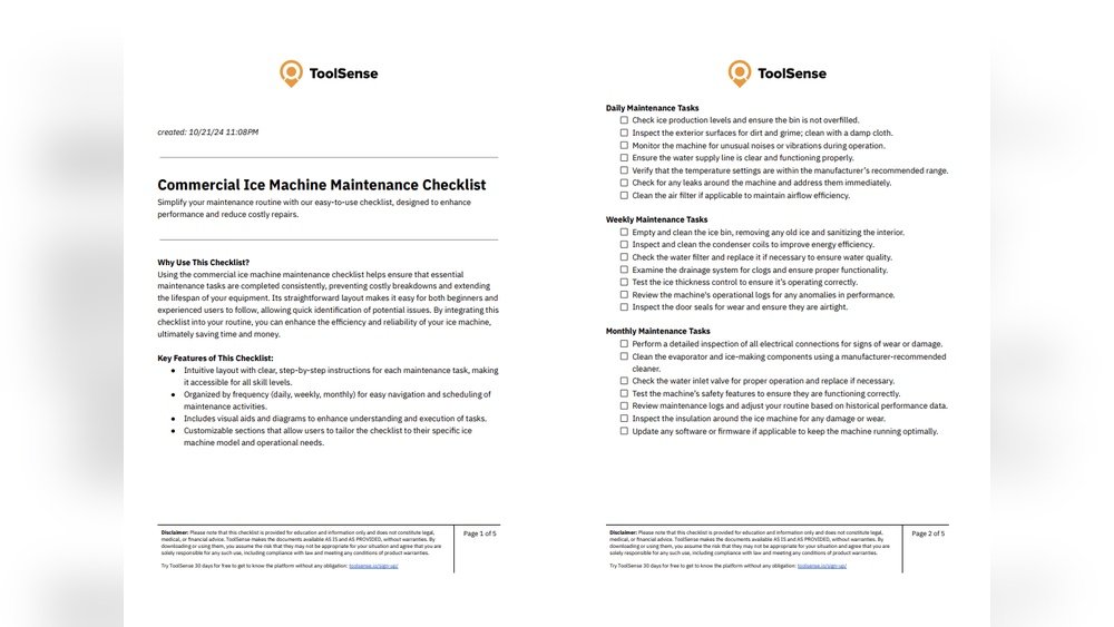 Ice Machine Check Template Ice Maker Maintenance Checklist: Keep Your Machine Running Smoothly