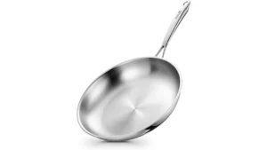 This image shows a collection of gleaming, best-selling 10 stainless steel cookware pieces arranged beautifully.
