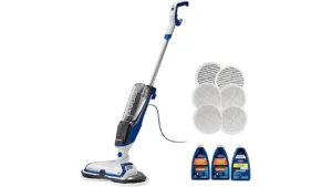 The image shows a modern mop designed for effective floor scrubbing, highlighting its user-friendly features.