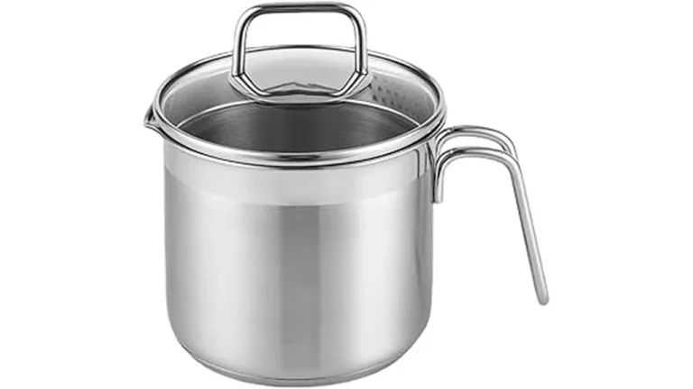 This image shows a collection of nine shiny saucepans, perfect for boiling pasta.