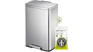 The image shows a stylish kitchen trash can, one of the most popular choices for home use.