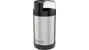 This image shows a sleek, modern coffee grinder on a kitchen counter, perfect for a top 10 list.