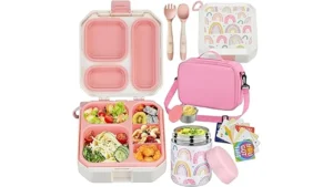 The image shows a colorful arrangement of top-rated lunch boxes for kids, perfect for school lunches.