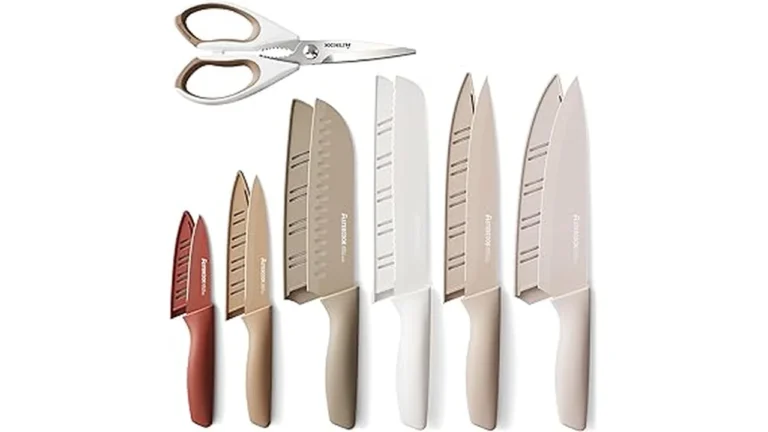 The image shows a well-organized collection of a top-rated 9-piece knife set suitable for culinary use.