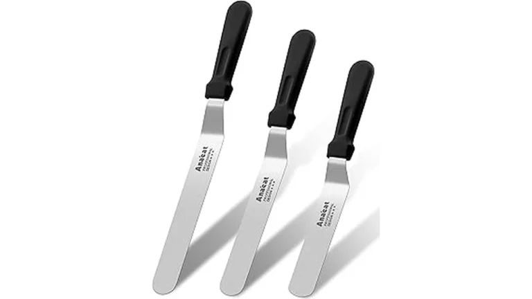 The image shows a collection of ten popular offset spatulas for cake decorating, ready for use.