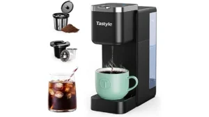 The image shows a selection of stylish single cup coffee makers, perfect for any kitchen.