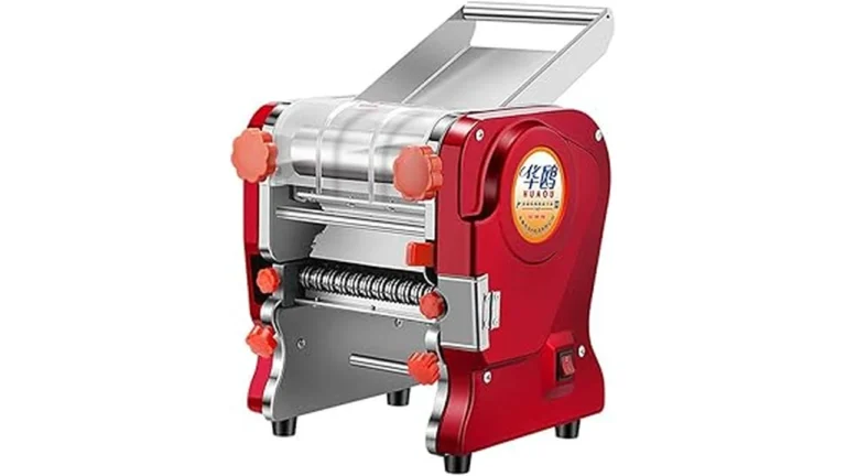 The image shows a top-rated electric pasta maker in use, creating fresh pasta strands.