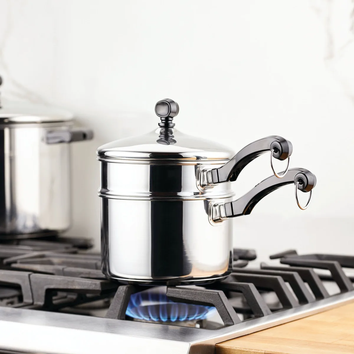 covered saucepan simmering rice