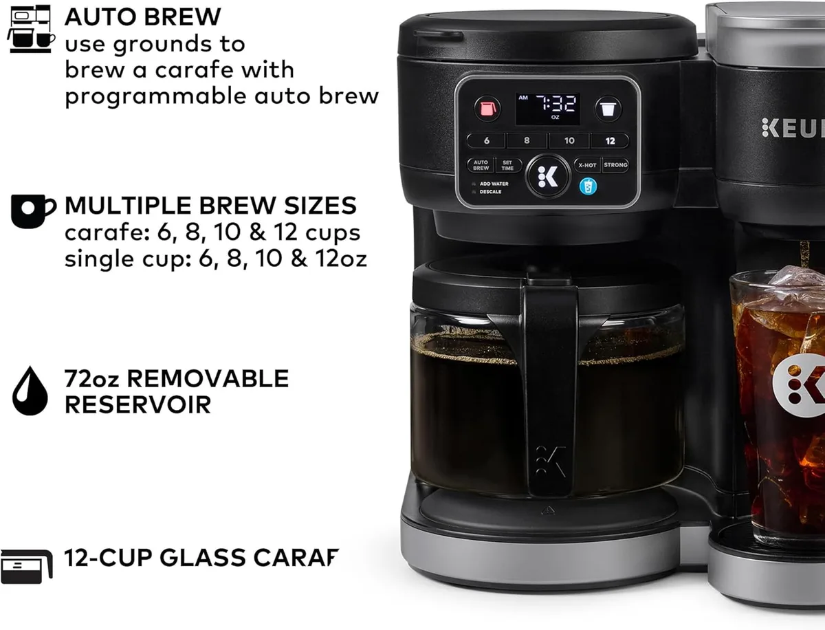 Keurig single-serve pod machine hot water button close-up